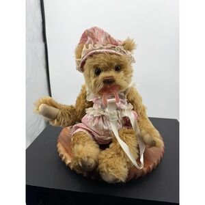 Lee Middleton Mohair Bear Plush Toy hush a bear Pink Tan Pacifier Bonnet